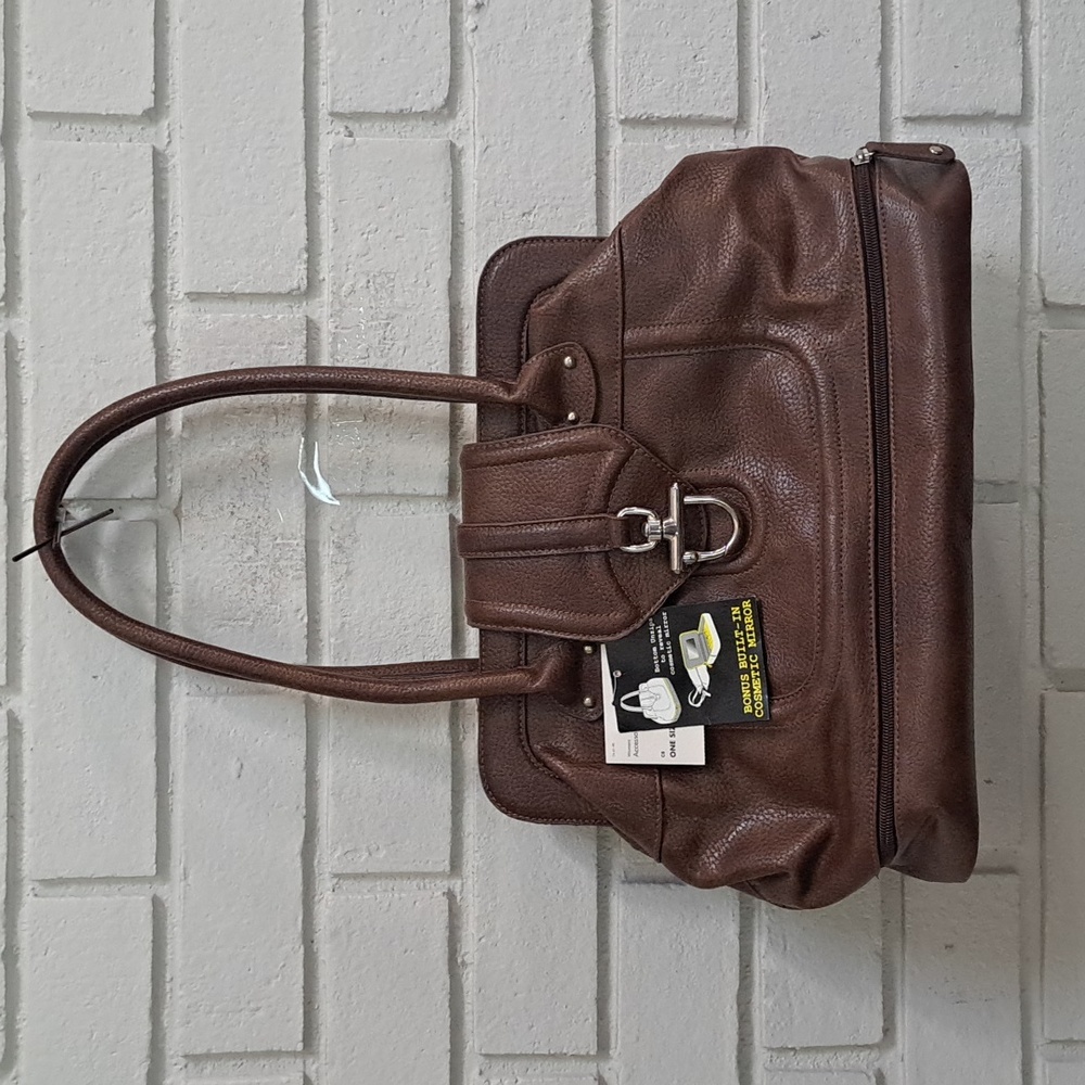 Apostrophe Brown Bonus Built  In Cosmetic/Mirror Area Bag. NWT